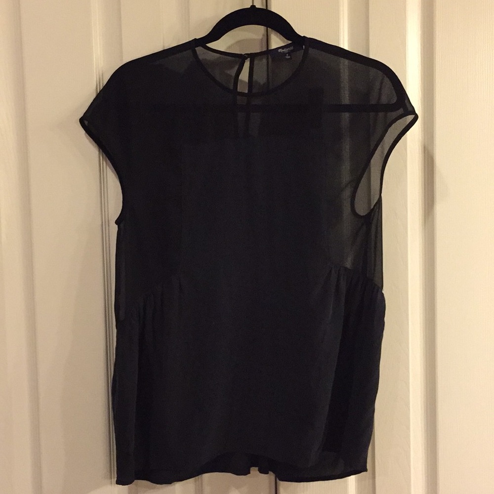 Worn once! Madewell Sheer 100% Silk Black Top